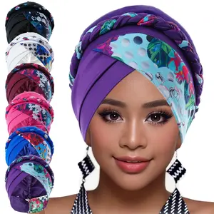 Women Print Muslim Turban Scarf Braid Hijabs Cross Forehead Floral Headwear Arab Wrap Head Scarf Hair Accessories Hat