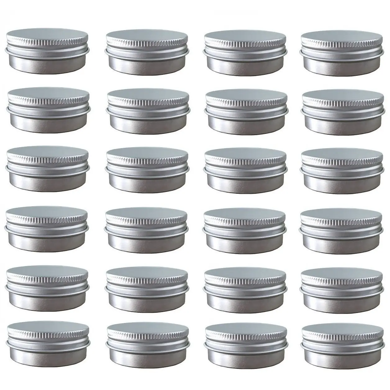 Set of 24 Aluminum Round Cans with Lid, 2oz/60ml Metal Tins Food Candle Containers with Screw Tops for Crafts, Food Storage, DIY (Silver)