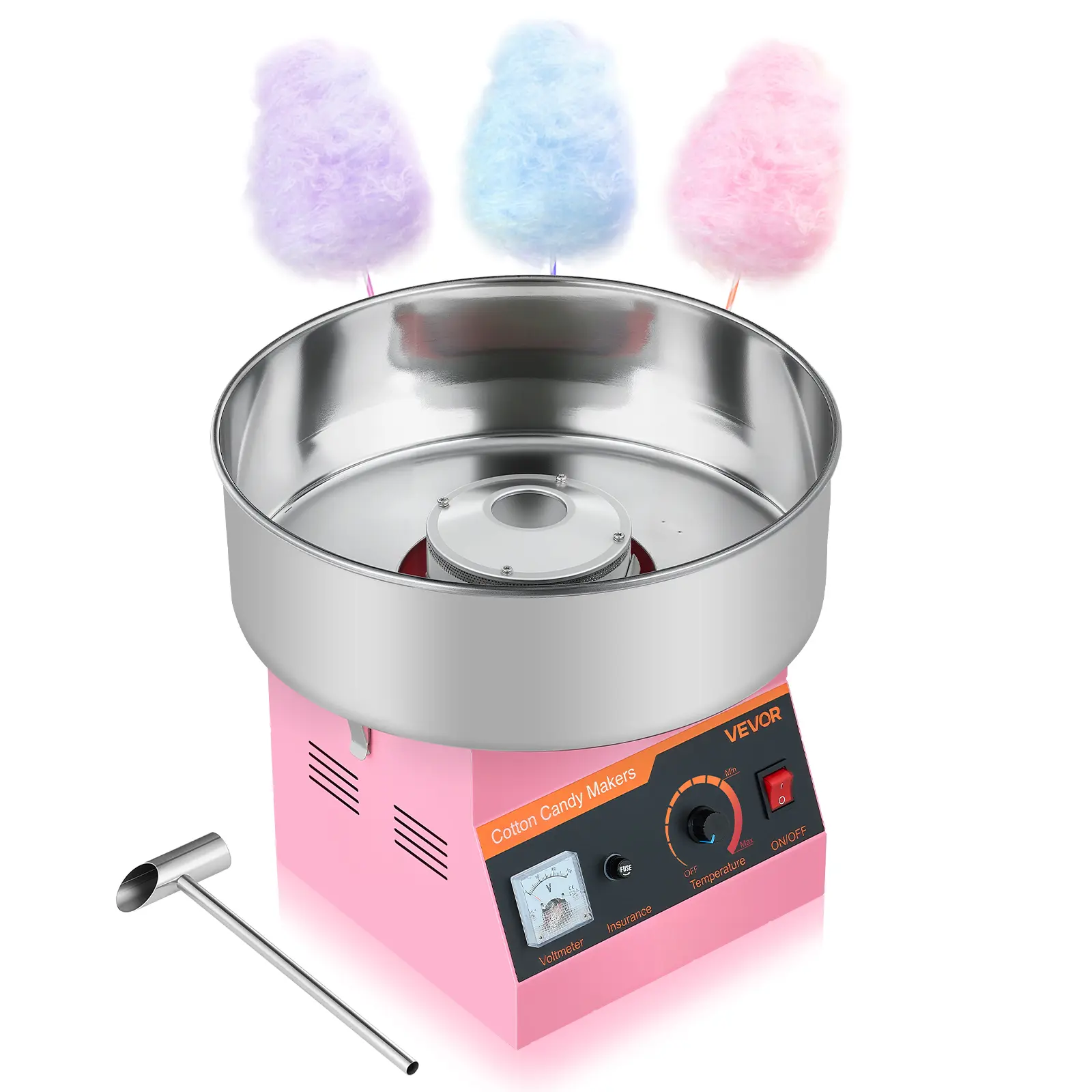VEVOR Commercial Cotton Candy Machine, 1000W Power Electric Floss Maker, Easy-to-Use with 15-in Stainless Steel Round Bowl & Sugar Scoop, for Kids Parties Hard Candy Making, Pink