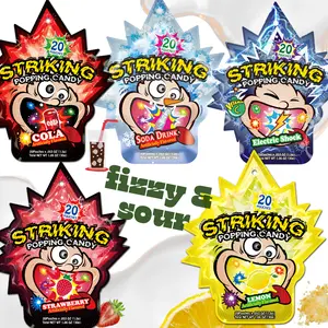 Striking popping candy - Fizzy & sour pack - cola, soda, lemon electric shock and strawberry (20 Pouches) 30g - 5 Packs