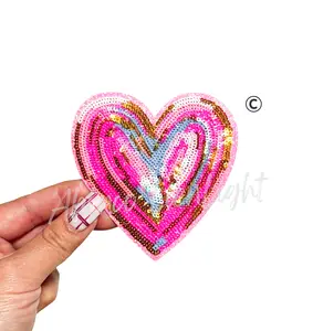 Colorful Pink Splatter Heart Sequins Valentines Day Patch - Small