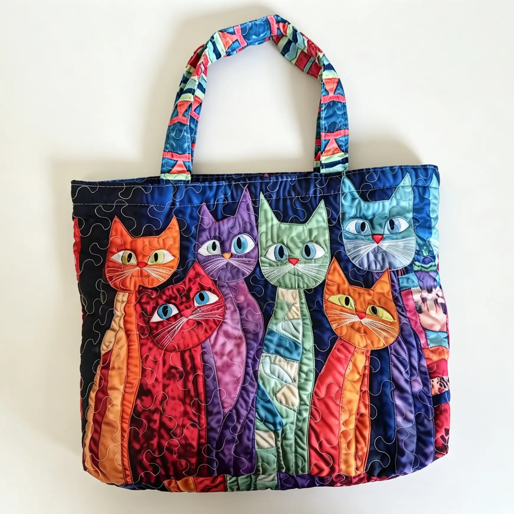 Quilted Tote Bag - Cute Vibrant Hip-Hop 6-Kitten All-Over Print Bohemian Style, Casual Oversized Waterproof Lightweight Durable Quilted Fabric Multi-Function Shoulder Handbag for Daily Errands Shopping, Unique Aesthetic Gift for Mom