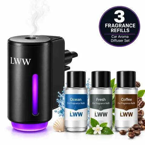 LWW Dual Car Aroma Diffuser Set with 10 Fragrance Oils, USB Rechargeable Vent Clip Diffusers with 3 Spray Modes