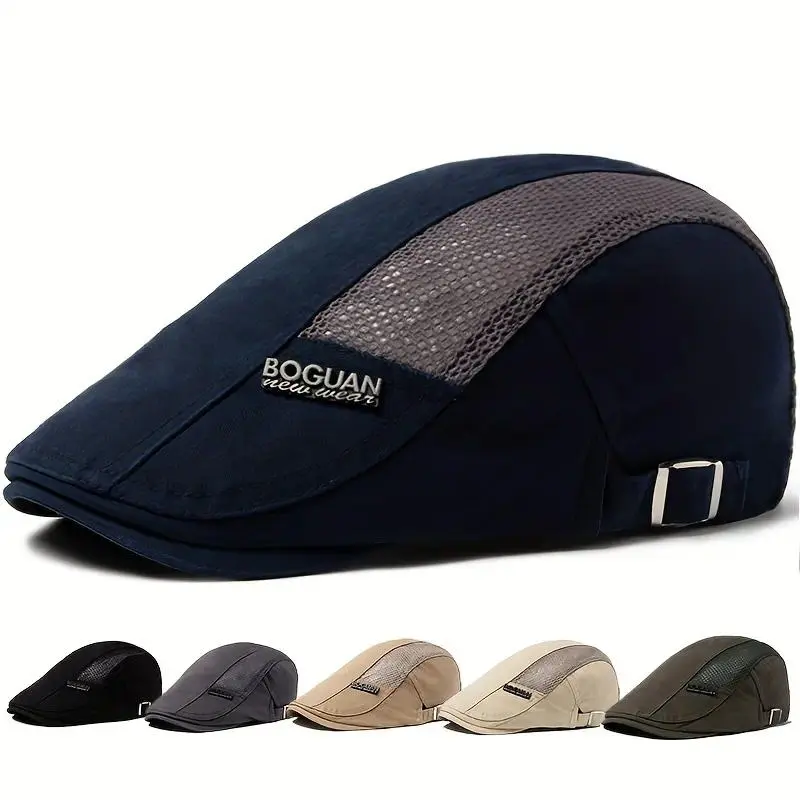 Unisex Letter Label Flat Mesh Beret - Adjustable Detachable Flex Gender Neutral Hat, Comfortable Breathable Lightweight Sun Safe Cap for Outdoor & Daily Commute, Adjustable Detachable Hats, Comfortable Breathable Hats