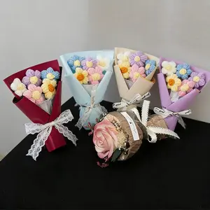 Graduation Gift Creative Mini Knitted Flower Bouquet, Artificial Sunflower Decorative Gift, Birthday Wedding Valentine's Day Present