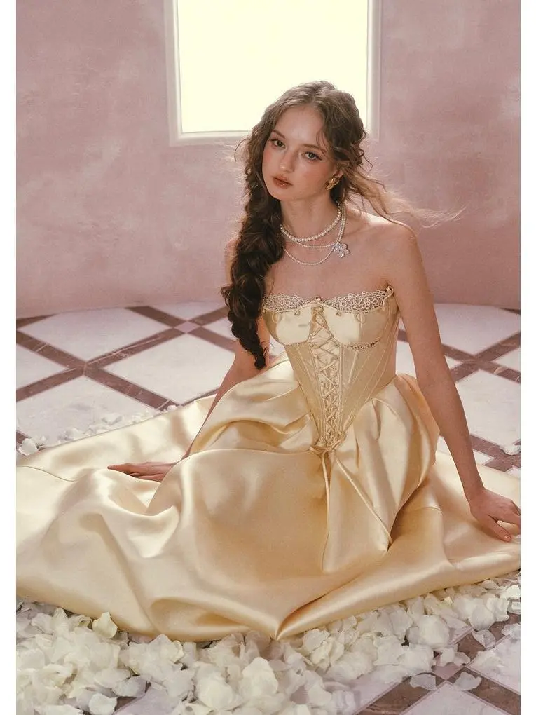 Belle's Gilded Corset Dress-Womenswear Party Attire Belle's Gilded Corset Dress-Womenswear Party Attire