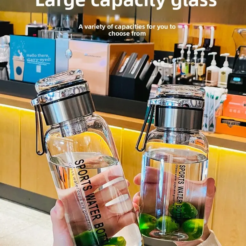Large Capacity Heat Resistant Transparent Glass Water Bottle, Hydration Bottle, Durable Design for Everyday Use, Perfect for Hot Beverages & Cold Drinks, Drinkware