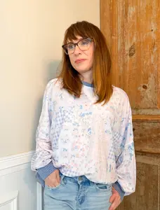Oversized Patchwork Sweatshirt Top - Blue Oversized Patchwork Sweatshirt Top - Blue