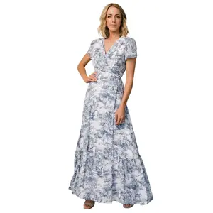 Dulce Wrap Maxi Dress | White + Blue Print