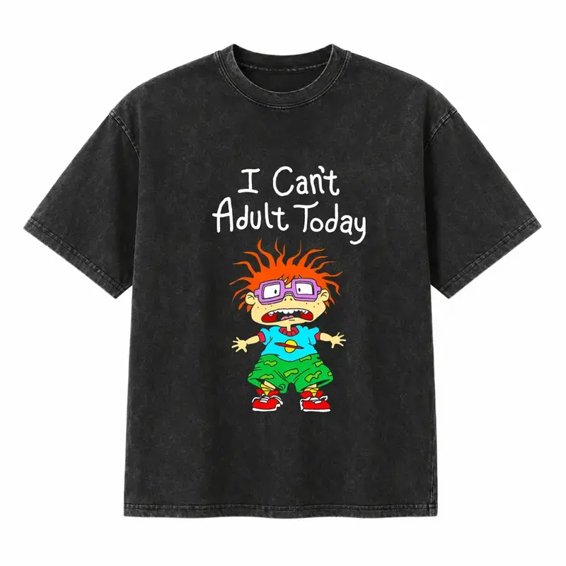 "I Can't Adult Today" Rugrats Cartoon American Retro Black Short-Sleeved Unisex T-Shirt,, Casual Streetwear for Cartoon & Meme Enthusiasts, Unique Quirky Pop Culture Fashion Statement Piece Game funny crewneck menswear  Bloom & Tidy