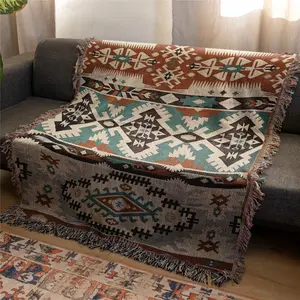 Kilum Pattern Bohemian Yarn Jacquard Woven Blanket with Tassel, Thick Soft Washable Blanket, Used for Home Decor Sofa Chair Bed Tapestry Tablecloth Floor Garden Picnic Outdoor Camping