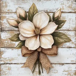 10" x 10" Magnolia with Burlap Bow Sign TTE-190