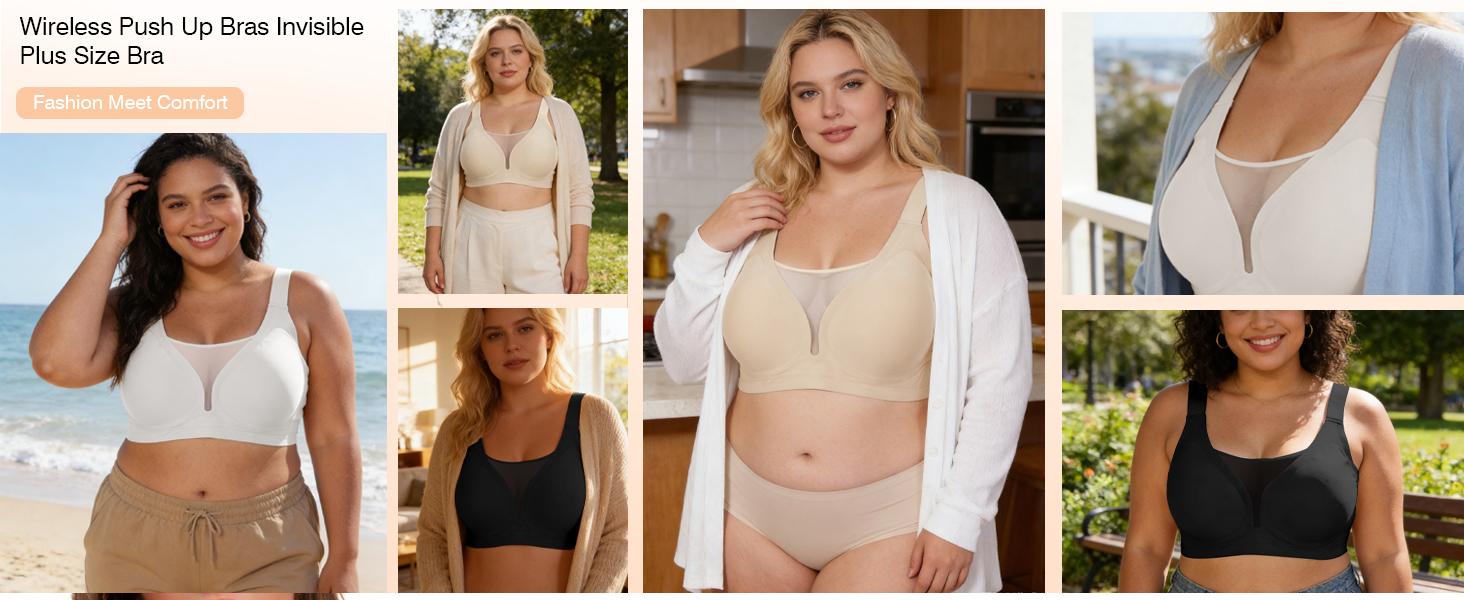 XEY [Womens Comfortable Deep V Everyday Bras] Wireless Bras Push Up Bralettes Seamless Tshirts Bras Lace Brassiere Fit Womenswear