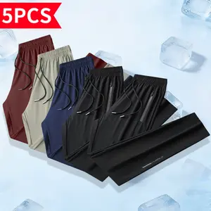 3/5 pack Men's Quick Dry Track Pants Athletic Running Pants Lightweight Breathable Stretch Sports Pants for Men, Elastic Waist Gym Workout Training Pants for Outdoor Activities, Summer Wear,summervibes