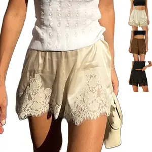 Buenoble Silky Lace Trim Shorts for Women Elegant Satin Lounge Shorts Fall Winter Chic OOTD SpringStatements