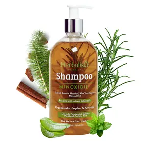 Herbalista Viral New Herbal Shampoo Minoxidil 500ml (16.9 fl oz) - With Real Pieces of Rosemary, Cinnamon, Aloe, & Mint - Fortalece, Regenera, Acelera Crecimiento – Con Ingredientes Naturales.