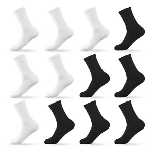 12 Pairs Unisex Cushion Crew Socks Cotton Blend Athletic Sports Workout Running Cushioned Socks Comfort Cozy Sweat-absorbing Anti-Slip Comfy Value Pack