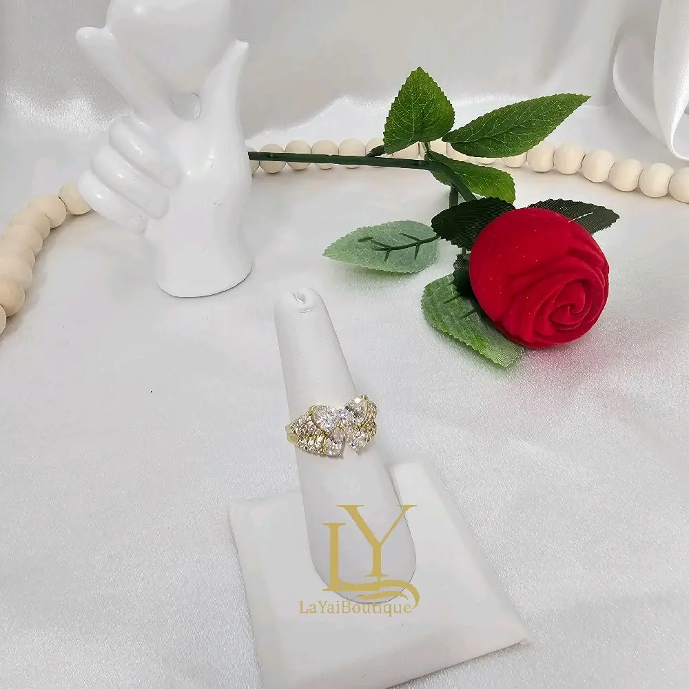 LaYaiBoutique #2037 Butterfly ring white stone 14k gold plated high quality
