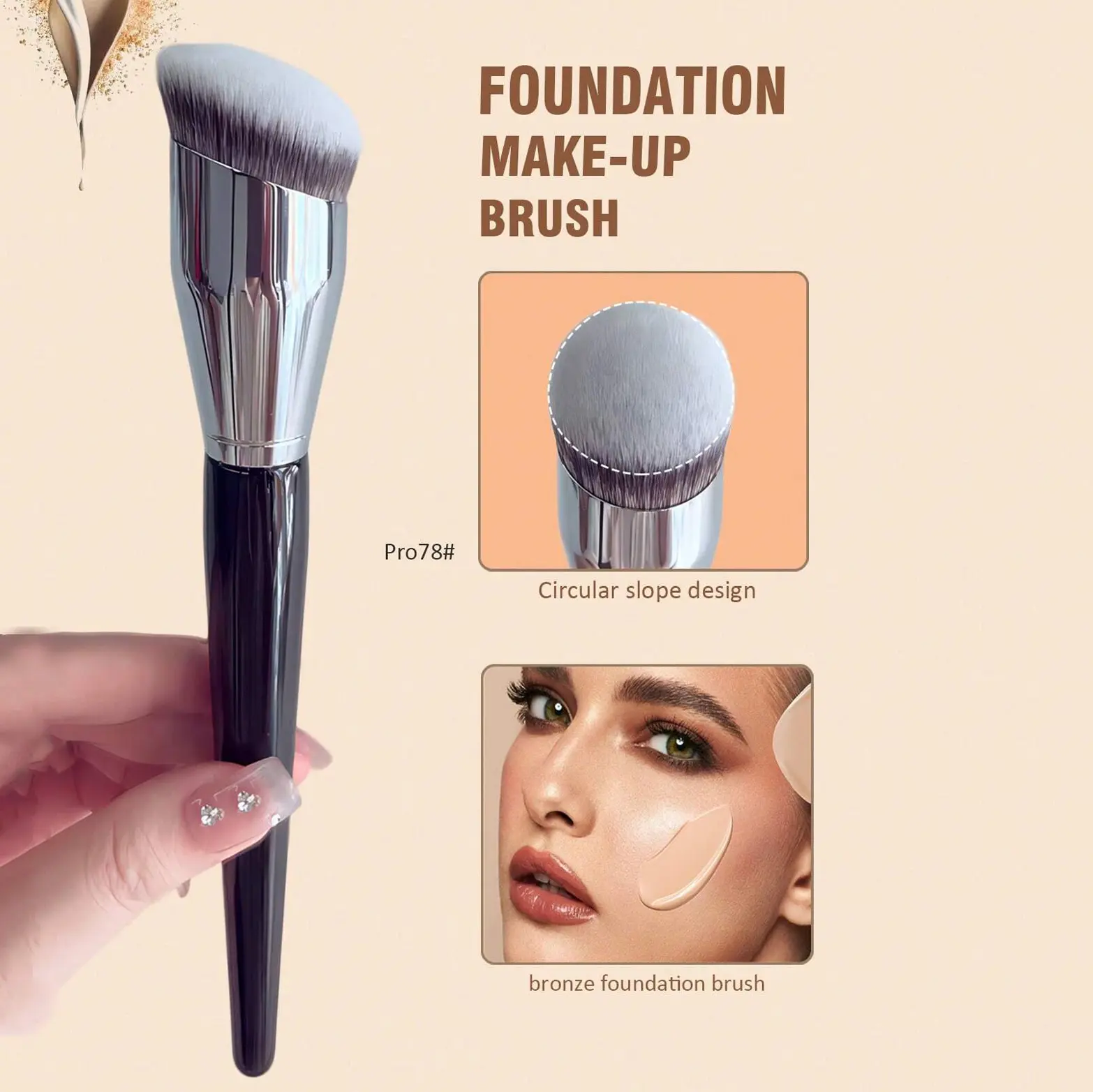 Circular Slope Foundation Brush - Soft Dense Bristles Makeup Tool for No-Streak, Fast Blending, Flawless Full-Coverage Base Application
