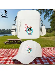2pcs Cartoon Snowman in Hot Cocoa with Candy Canes Print, Unisex Baseball Cap & Crossbody Bag, Men's and Women's Fashion Street Suit, Unisex Sportswear, Unique Gift Ideas, Adjustable Polyester, Casual Outdoor Sports Accessories