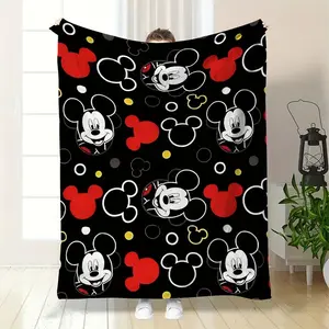 DISNEY CLASSIC Mickey Mouse Cozy Flannel Blanket - Soft Warm Thick Fuzzy, Bed, Office, Travel