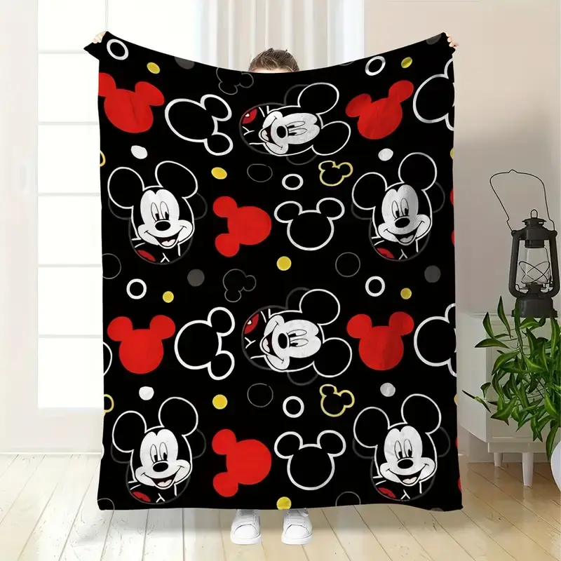 [SummerVibes] DISNEY CLASSIC Mickey Mouse Cozy Flannel Blanket - Soft Warm Thick Fuzzy, Bed, Office, Travel