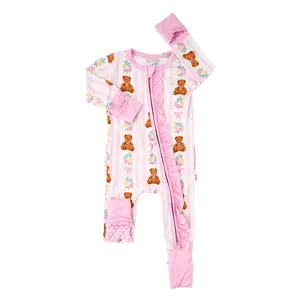 Gillian RUFFLE ZIP Soft & Comfortable Baby Romper with 2-Way Zipper for Easy Diaper Changes Bamboo Viscose Fabric Mitten Cuffs & Fold-Over Feet Newborn to 24m