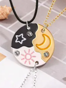 Sun, Moon, & Star Magnetic Necklace Set for 3 - Puzzle Design BFF Jewelry for Best Friends & Sisters Ideal Friendship Gift with Rhinestone Detail Perfect for Birthday, Anniversary, Valentine's Day Magnetic Clasp Necklace Set