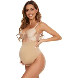 Seamless Maternity Thongs for Women, No Show Maternity Shapewear Over The Belly, Pregnancy Belly Support Panties