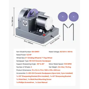 VEVOR Lawn Mower Blade Sharpener, 1/2HP Lawnmower Blades Grinder with 7 Flap Wheel 9 Ceramic Grinding Wheel, 30 or 40 Blade Sharpening Machine for High Lift, Low Lift, Gator Flat Blades