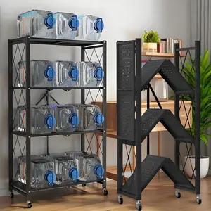 Kitchen Garage Metal Shelves, Storage Shelves Organizer, Foldable Metal Shelving, Closet Shelving Unit, 28" W x 14" D x 50" H Bakers Rack Microwave Stand, Plant Stand with Wheels