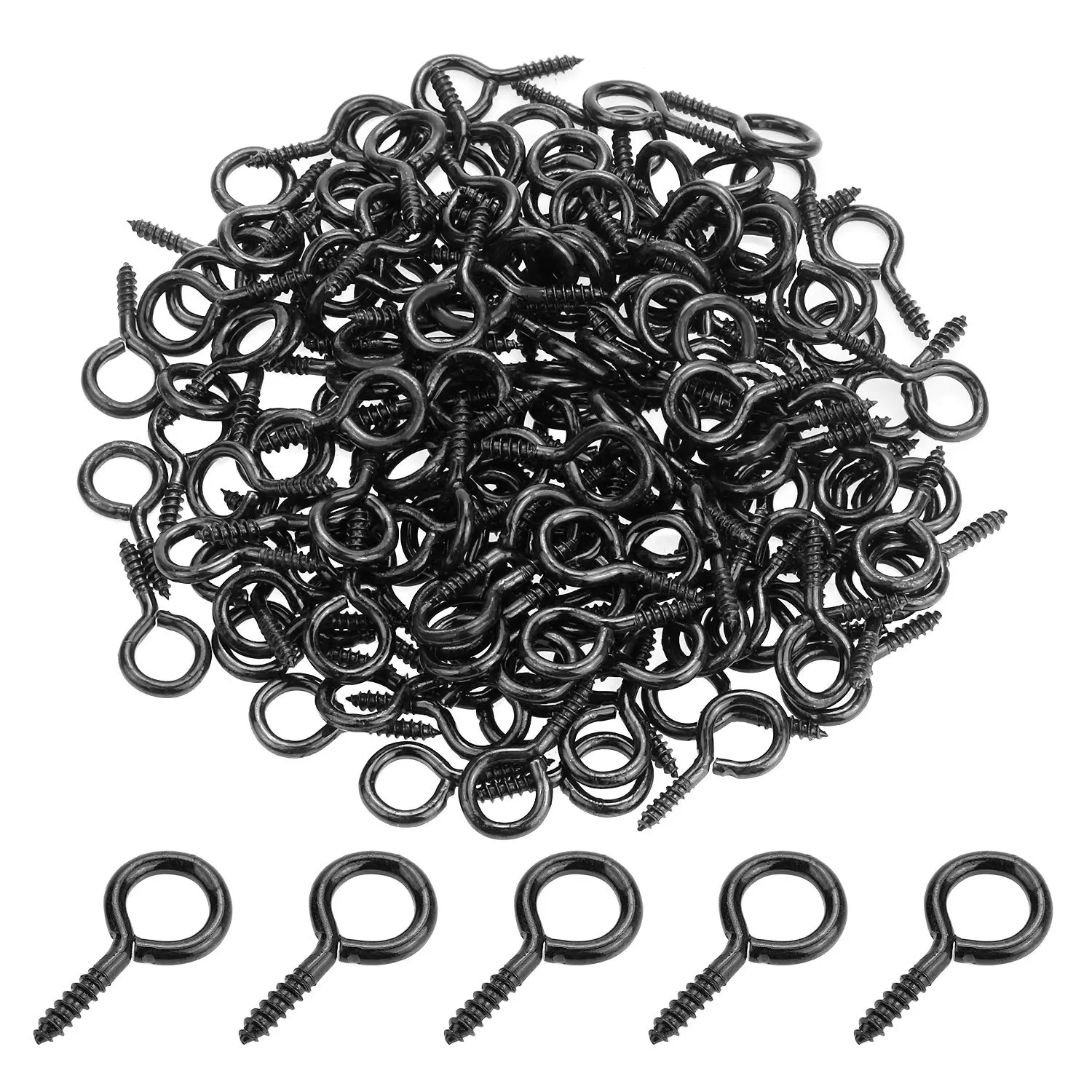 160 count 1 inch Screw Eyes, Black Zinc Plated Steel Screw Eyes, Self Tapping Screw Hooks, Metal Eye Hooks, Eyelet Screws