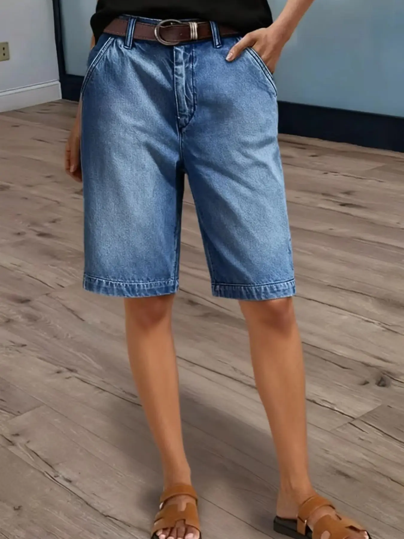 Women's High-Waisted Knee-Length Bermuda Shorts Casual Basic Bottoms for Casual and Vacation Wear
