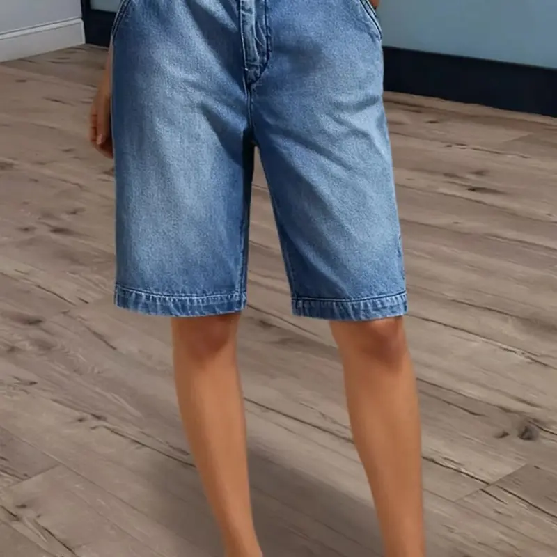 Women's High-Waisted Knee-Length Bermuda Shorts Casual Basic Bottoms for Casual and Vacation Wear