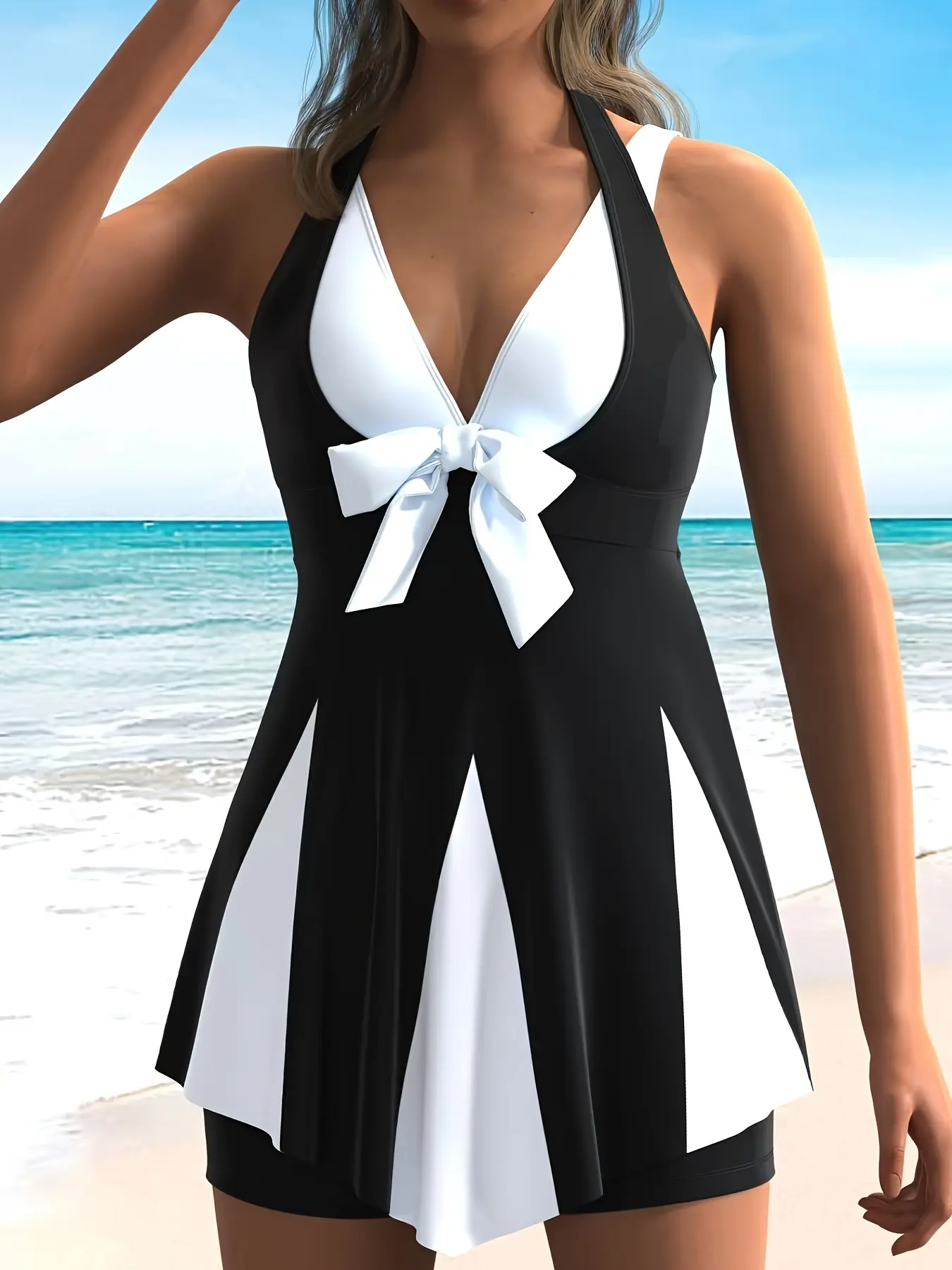 Women's Plus Size Colorblock Print Elegant Slimming Tummy Control Swimwear Swimdresses & Shorts Swimsuit Set, Fitted Swimsuits for All Seasons, Swimsuit Summer, Swimsuit Beachwear