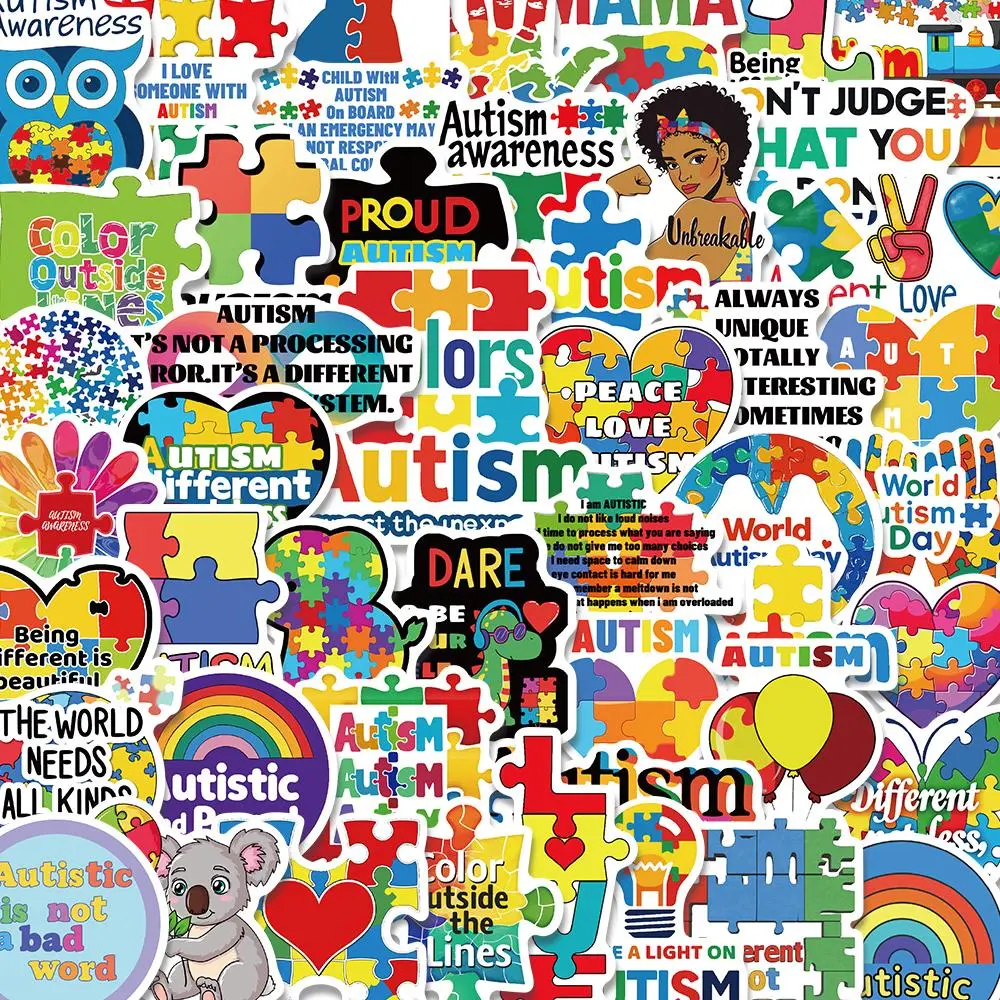 Autism Awareness Themed Sticker (50pcs), Colorful Self Adhesive Decal Decor Paper, Decor Sticker for Gift Greeting Card Water Bottle Laptop Phone Cellphone, Ornaments