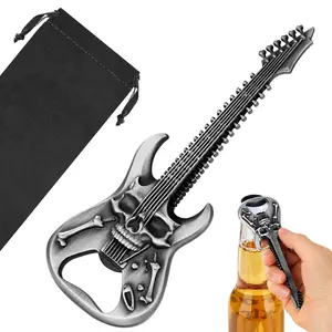 Skull Guitar Metal Handle Bottle Opener with Storage Bag, Unique Design Bar Tool Accessory, Durable Drinkware Essential, Bottle Cap Opener