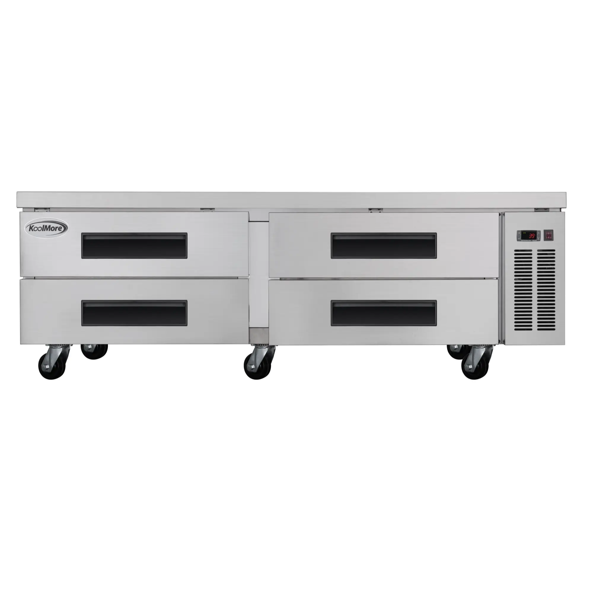 72 in. Commercial Chef Base Refrigerator Storage Cabinet for Cold Foods, Fresh Ingredients, and Condiments, Refrigerated Pull-Out Drawers, Rolling Caster Wheels, ETL Listed (KM-BR-724D)