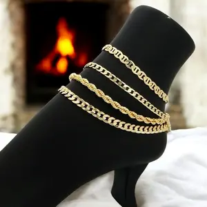 WOMEN'S 14K GOLD STAMED GOLD PLATED CUBAN / CONCAVE CUBAN / MARINER / ROPE CHAIN 10" FASHION ANKLET BRACELET JEWELRY GIFT