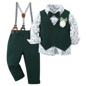 Toddler Baby Boy Suit Cute Clothes Set Gentleman Formal  Tuxedo Wedding Party Banquet Event Outfits Shirt+Bowtie+Vest+Boutonniere+Suspender Pants 5pcs Boys Suits