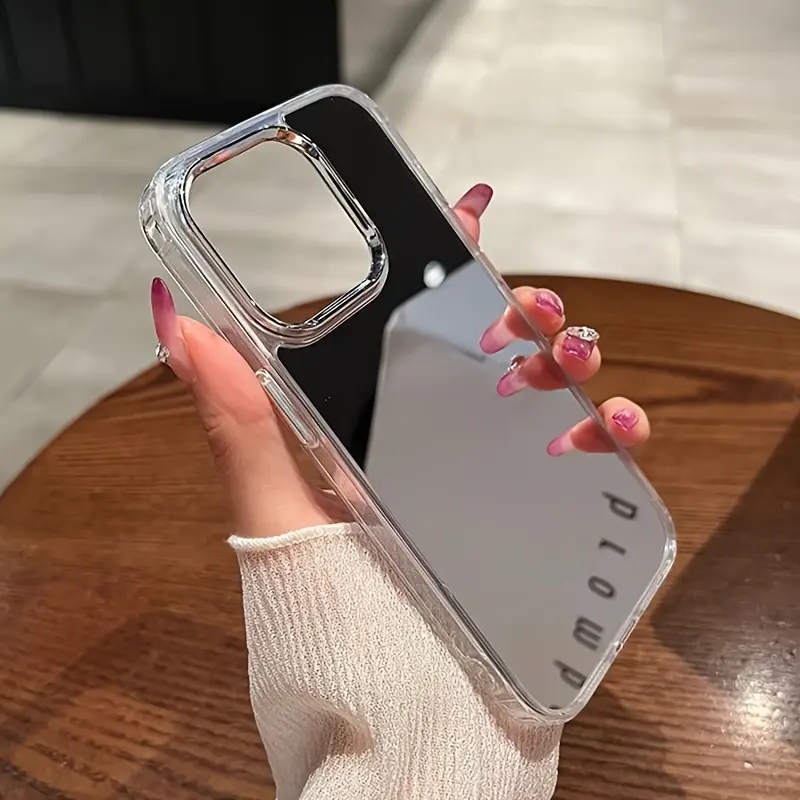 Vertical Love Letter Mirror Phone Case, Silver Reflective Clear Bumper Cover for iPhone 17 16 15 14 13 12 11 X Plus Pro Max, Makeup Lover Gift