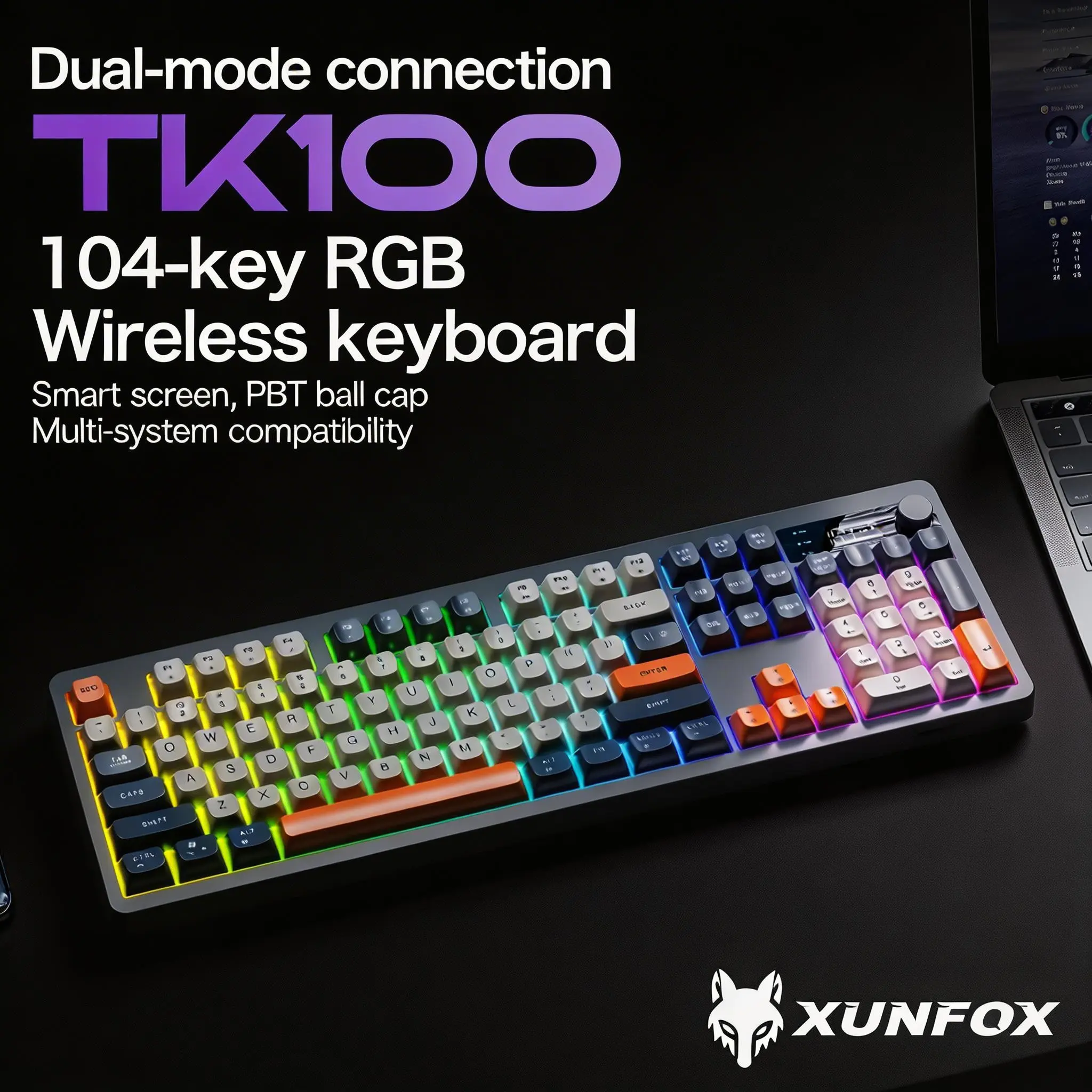 2026 New Full-Size 104-Key Wireless Keyboard Tk100, RGB Lighting Keyboard, Dual Mode Bluetooth-compatible & 2.4 Ghz, Silent Office Notebook Universal Keyboard, RGB Backlight Keyboard