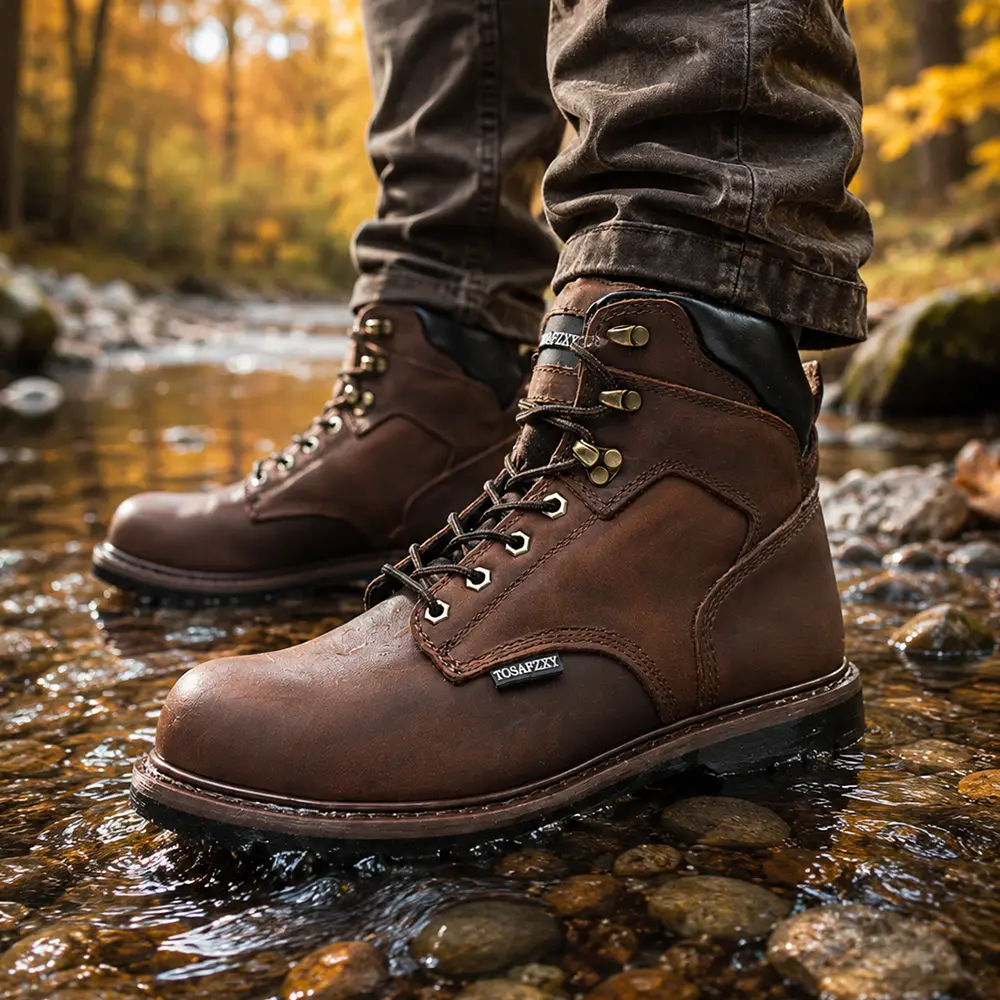 Men's Work Boot - Brown (TOS536-1) Durable Goodyear Welt Anti-smash Steel Toe Cap Anti-Puncture Wear-resistant Anti-slip Rubber Sole (TOS-536-1)