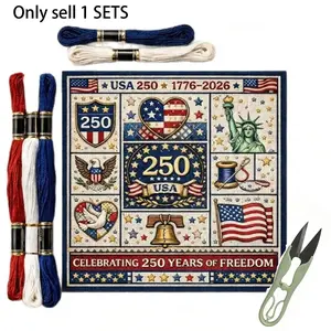 1 Set USA 250th Anniversary Cross Stitch Kit, 1776-2026 Patriotic Stamped Embroidery Kit for Beginners, DIY Needlepoint Set, Threads Needle Wall Decor Craft Gift, Gift for Veterans and Military Fans