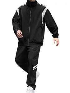 Men's Colorblock Patchwork Sportswear Set, Tracksuit Matching Set, Tracksuit Sweat Suits, Clean Fit Two-Piece, Vintage Jacket + Straight Leg Pants, Spring & Fall Fashion Clothing