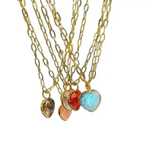 Crystal Heart Necklace - Gold-Fill Paperclip Chain, 18 in. + 2 in. Extension