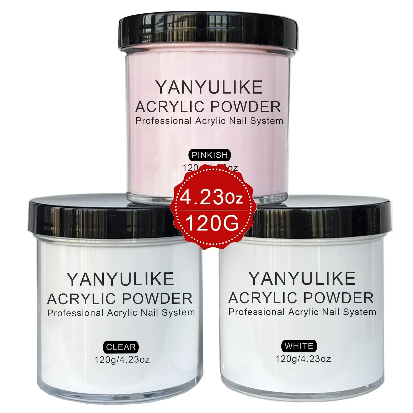 Clear White Pinkish 4oz Acrylic Powder, Professional Acrylic Nail System for Nail Extension Sculpting & 3D Nail Art, Polymer Powder, No Lamp Needed,