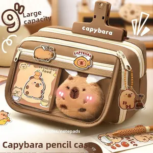 Cute Capybara Pencil Case! 3-Layer Large Capacity Holder - Perfect for Back to School Supplies, Stationery Organizer for Middle School, High School, College