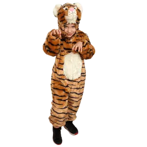 Plush Tiger Costume for Kids – Full Body Jumpsuit with Attached Tail & Tiger Face Hood – Perfect for Halloween, Animal Theme Party, School Play & Cosplay Outfit