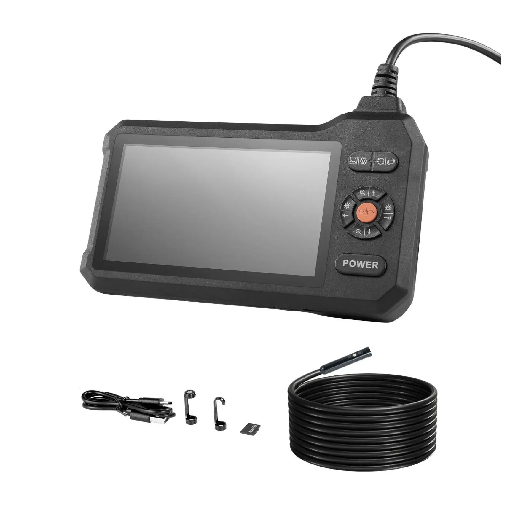 Triple Lens Endoscope, 5" HD Borescope with Lights, 16.4FT Rigid Cable Inspection Camera, 1280x720, 8+2 LEDs, 8X Zoom, IP67 Waterproof for Auto Plumbing Default